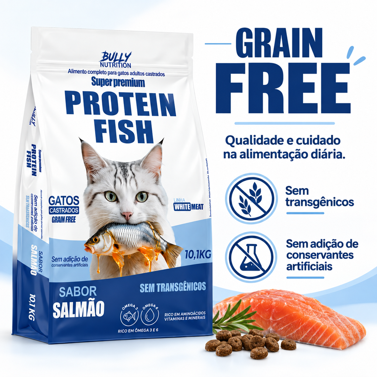 Ração Bully Nutrition Protein Fish Gatos Castrados 10,1kg