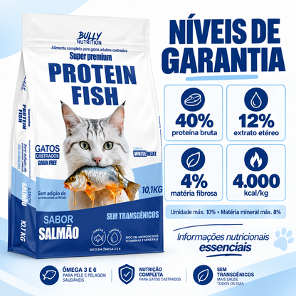 Ração Bully Nutrition Protein Fish Gatos Castrados 10,1kg