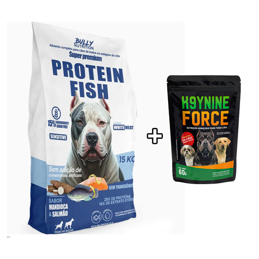 Ração Premium Para Cachorros 15kg Fish Protein White Meat+ Ganhe K9YNINE FORCE 60g
