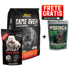 Ração Game Over + Suplemento Bully Protein 1,2 Kg Cachorro Forte + Ganhe Moringa Dog 60g