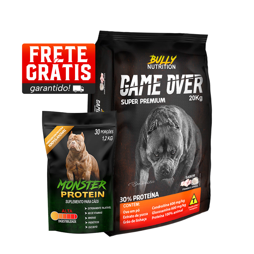 Ração Game Over + Suplemento Bully Monster 1.2 Kg Cachorro Forte