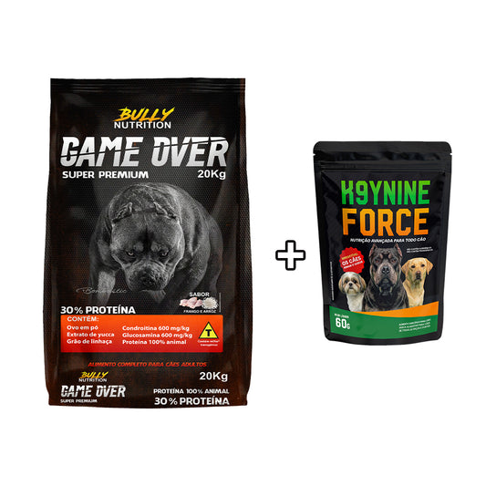 Ração Completa Para Cães Adulto Todas as Raças Game Over 20Kg  + Ganhe K9YNINE FORCE 60g