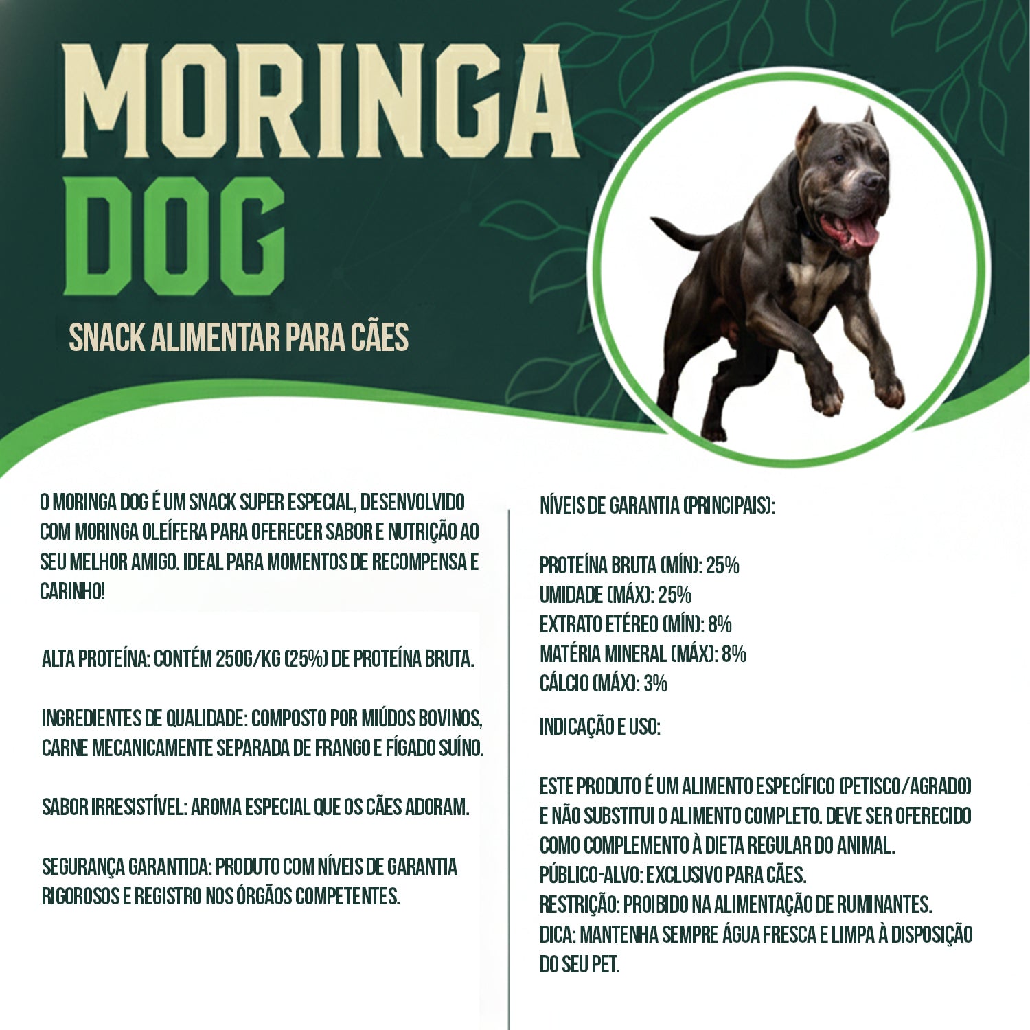 6 Snacks Alimentar Moringa Dog 250g Para Todas as Raças + Ganhe 03 Moringa Dog 60g