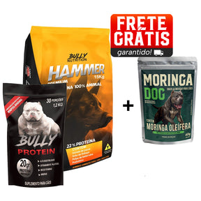 Ração Hammer Premium + Suplemento Bully Protein 1,2Kg Cachorro Forte + Ganhe Moringa Dog 60g