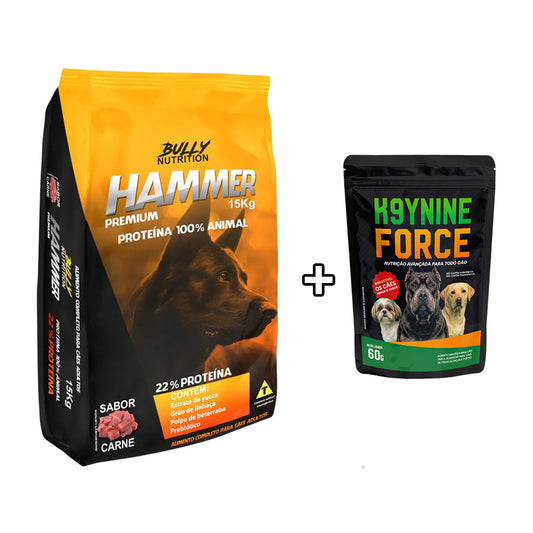 Ração Proteica Para Cachorros Todas As Raças Hammer Premium 15kg + Ganhe K9YNINE FORCE 60g