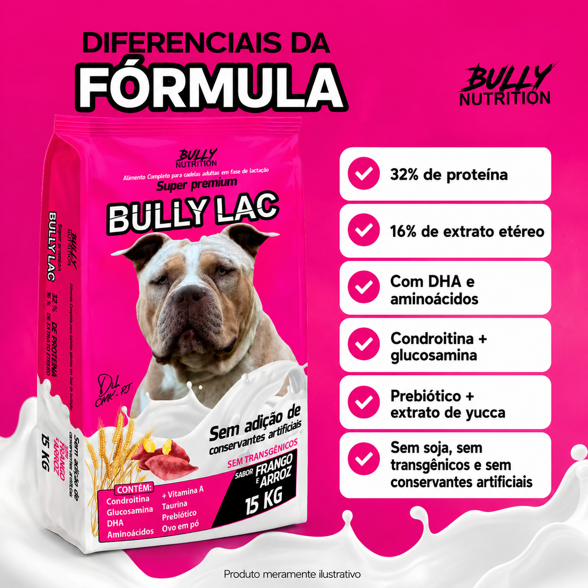 Ração Para Cachorros Em Fase de Lactação Bully Lac 15Kg  + Ganhe K9YNINE FORCE 60g