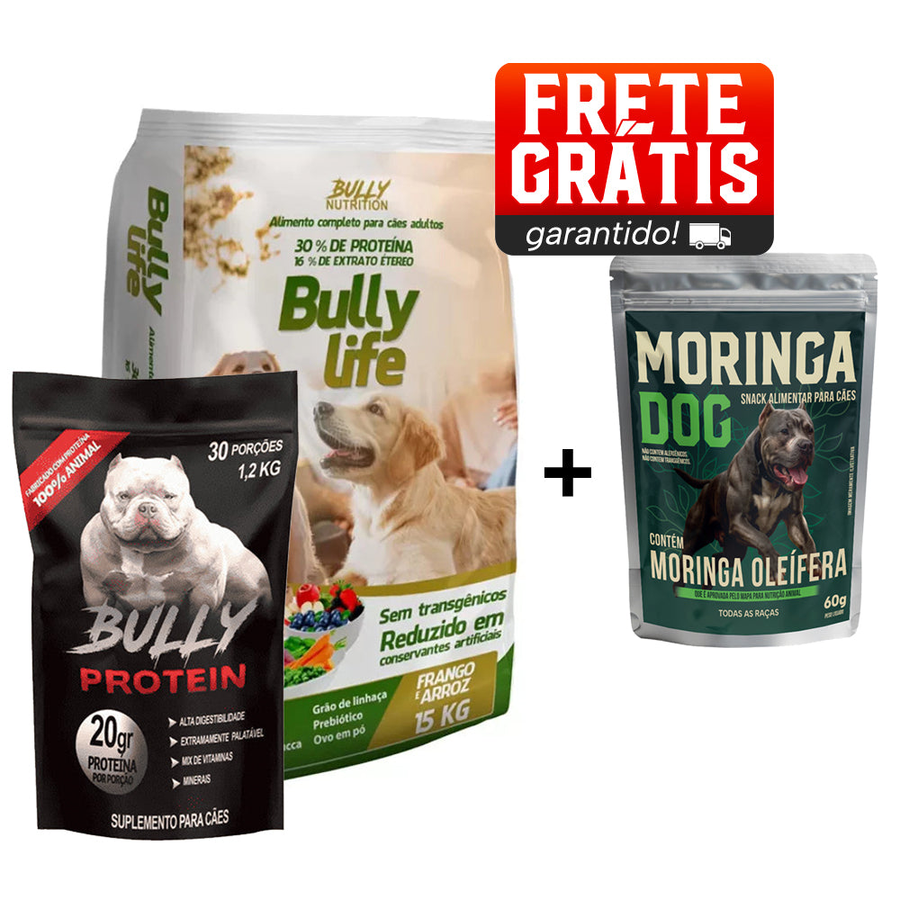 Ração Bully Life + Suplemento Bully Protein 1.2 Kg Cachorro Forte + Ganhe Moringa Dog 60g