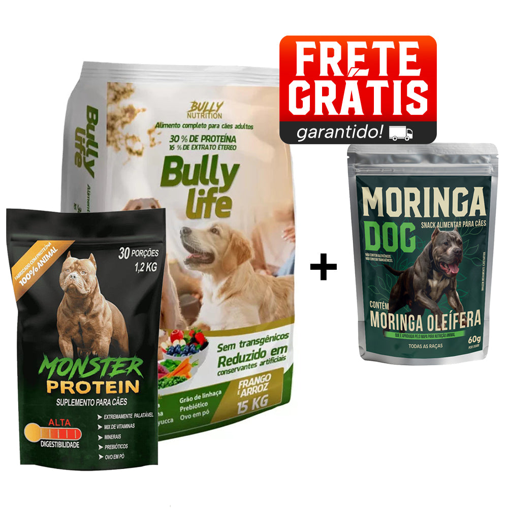 Ração Bully Life + Suplemento Bully Monster 1.2 Kg Cachorro Forte + Ganhe Moringa Dog 60g