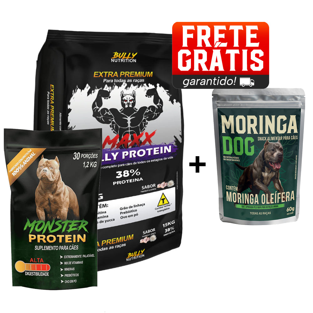 Ração Maxx Bully Protein + Suplemento Bully Monster 1,2 Kg Cachorro Forte + Ganhe Moringa Dog 60g
