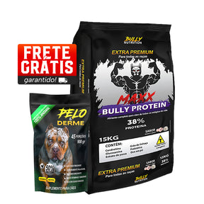 Ração Maxx Bully Protein + Suplemento Bully Pelo & Derme 900g Cachorro Forte