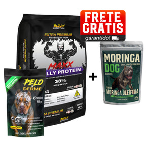 Ração Maxx Bully Protein + Suplemento Bully Pelo & Derme 900g Cachorro Forte + Ganhe Moringa Dog 60g