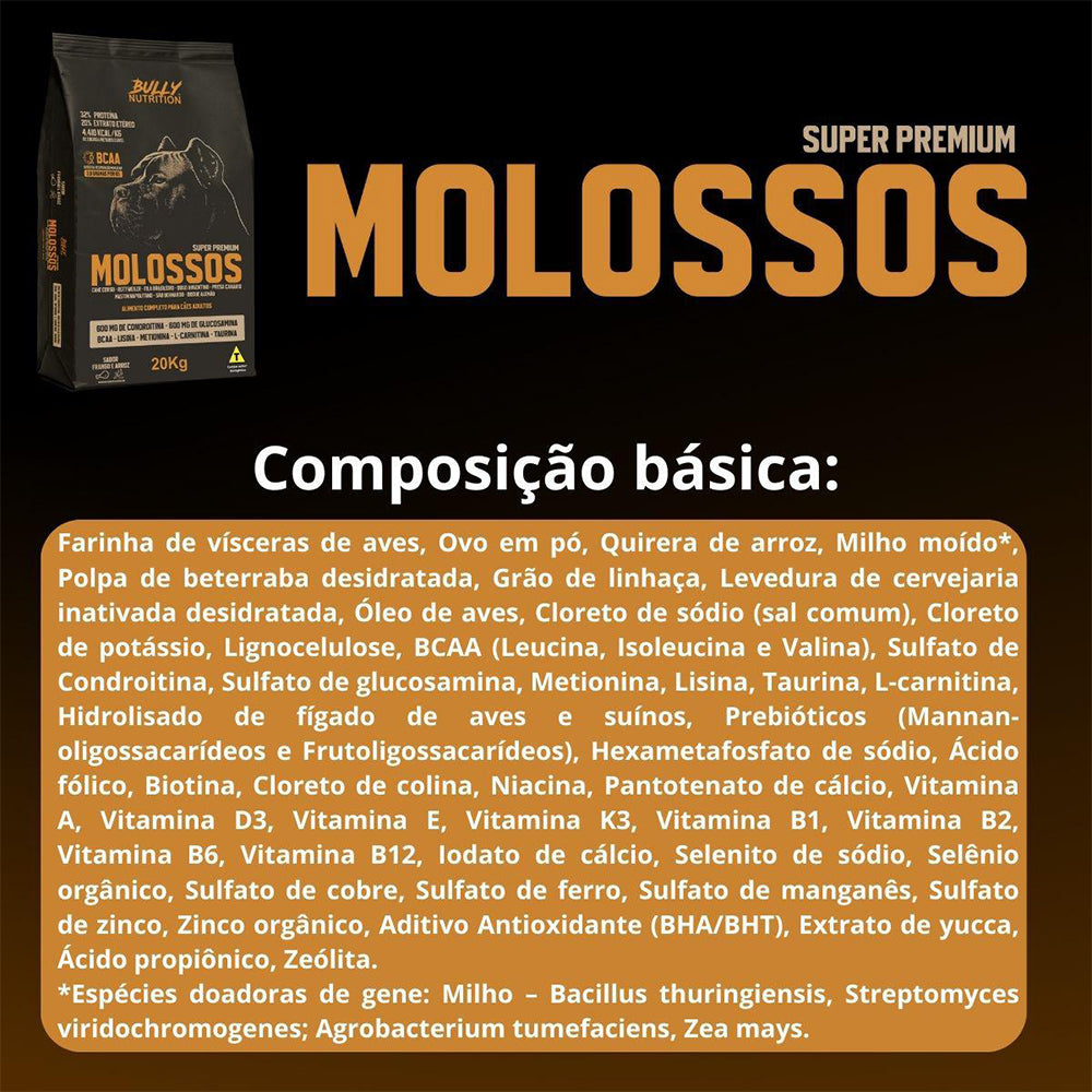 Ração Molossos Super Premium 32% proteína 4.410kcal/kg 20Kg Cachorro Forte Envio Imediato + Ganhe Moringa Dog 60g