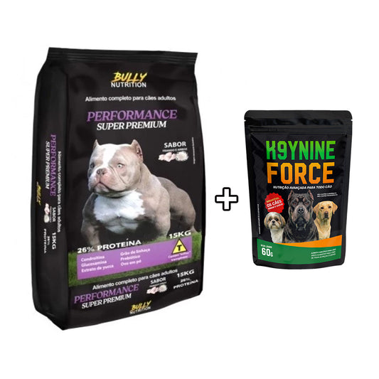 Ração Alimentar para Cães Performance Super Premium 15Kg  + Ganhe K9YNINE FORCE 60g