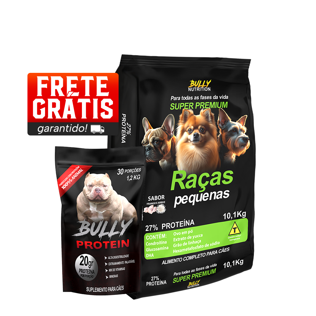 Ração Raças Pequenas + Suplemento Bully Protein 1.2 Kg Cachorro Forte + Ganhe Moringa Dog 60g