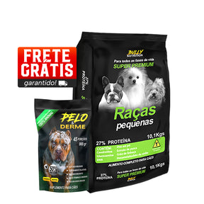 Ração Raças Pequenas + Suplemento Bully Pelo & Derme 900g Cachorro Forte