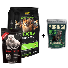 Ração Raças Pequenas + Suplemento Bully Protein 1,2kg Cachorro Forte + Ganhe um Moringa Dog 60g