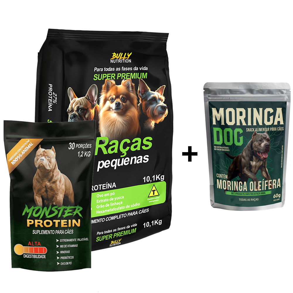 Ração Raças Pequenas  +  Suplemento Monster Protein 1,2Kg Cachorro Forte + Ganhe um Moringa Dog 60g