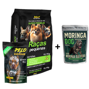 Ração Raças Pequenas + Suplemento Bully Pelo & Derme 900g Cachorro Forte + Ganhe um Moringa Dog 60g