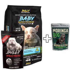 Ração Baby Super Premium + Suplemento Bully Protein 1,2Kg Cachorro Forte + Ganhe um Moringa Dog 60g
