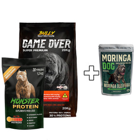 Ração Game Over + Suplemento Bully Monster 1,2Kg Cachorro Forte + Ganhe um Moringa Dog 60g