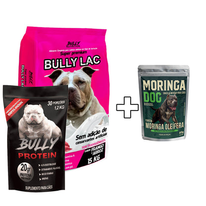 Ração Bully Lac + Suplemento Bully Protein 1,2kg  Cachorro Forte + Ganhe um Moringa Dog 60g