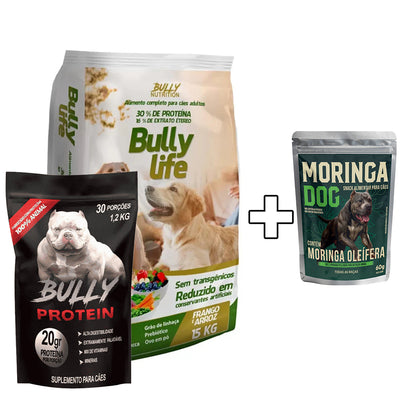 Ração Bully Life + Suplemento Bully Protein 1,2kg  Cachorro Forte + Ganhe um Moringa Dog 60g