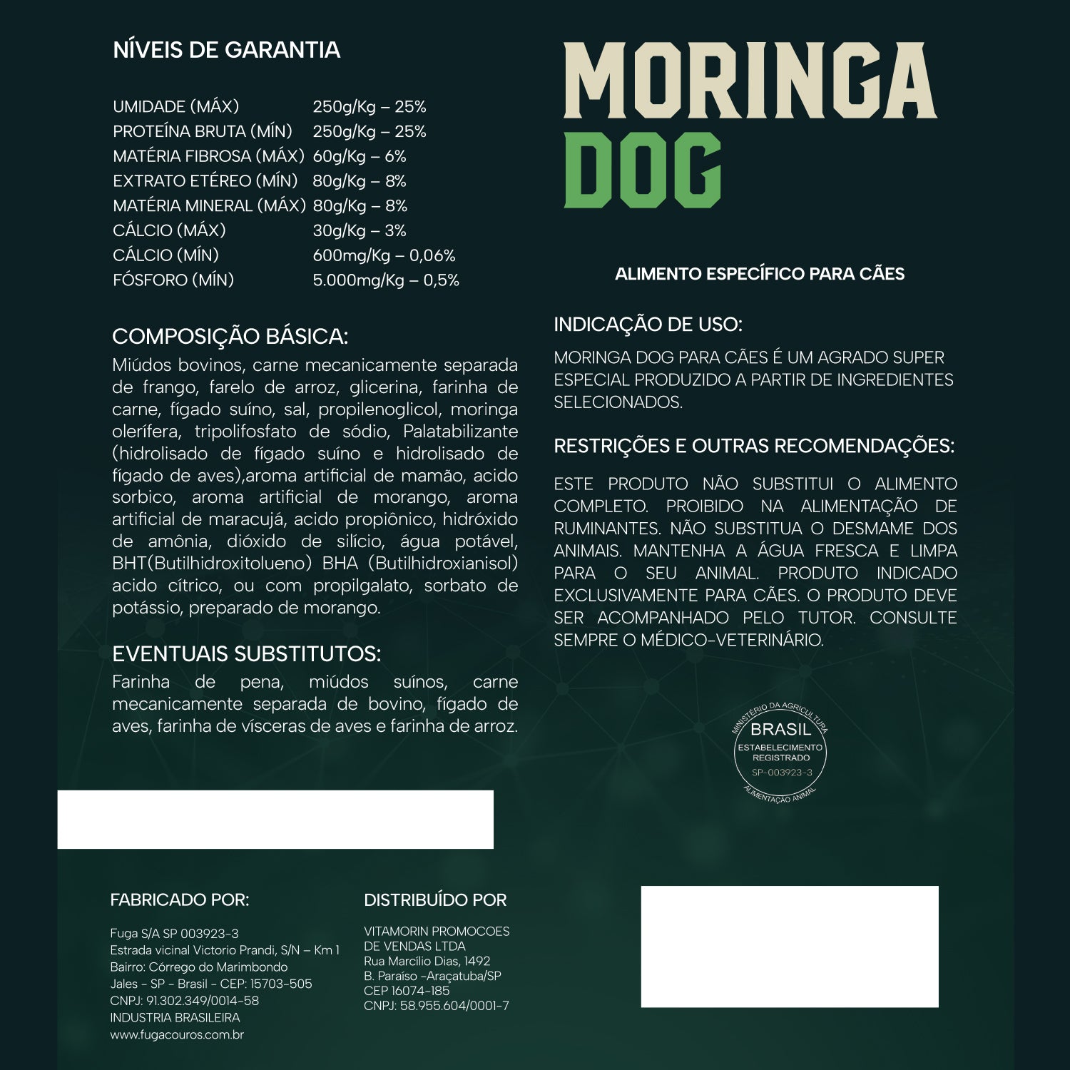 4 Snacks Alimentar Moringa Dog 250g Para Todas as Raças + Ganhe 02 Moringa Dog 60g