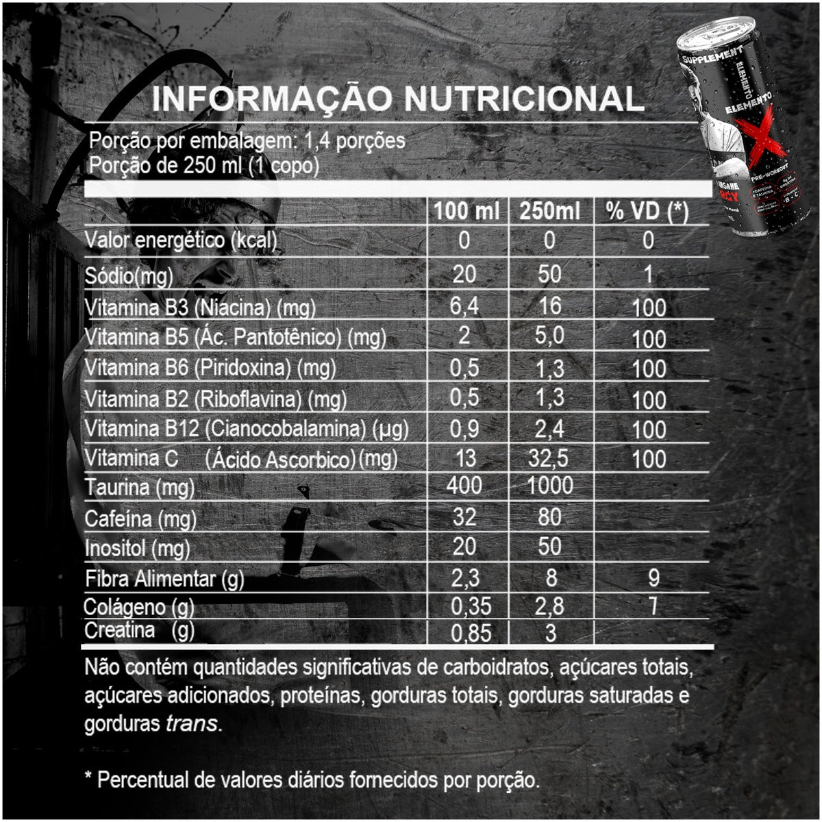 Pré Treino Energético Cafeína, Taurina e Creatina ELEMENTO X