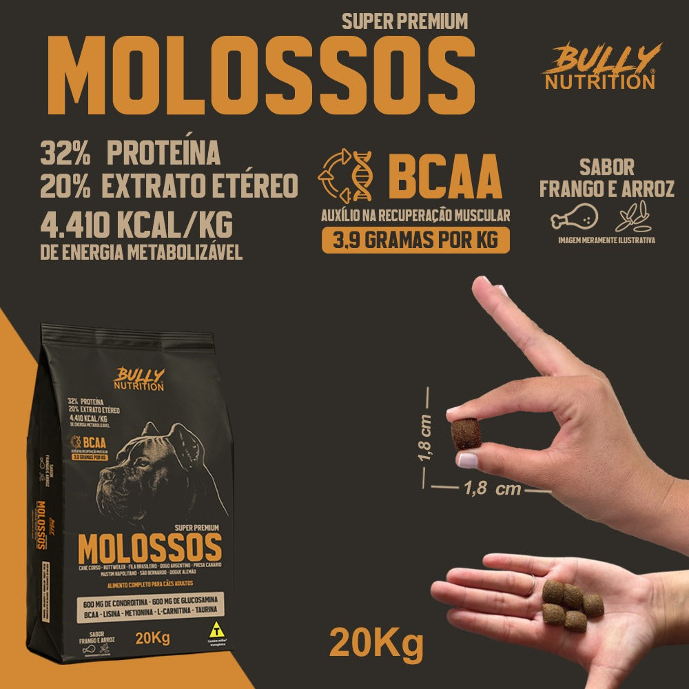 Ração Molossos Super Premium 32% proteína 4.410kcal/kg 20Kg Cachorro Forte Envio Imediato