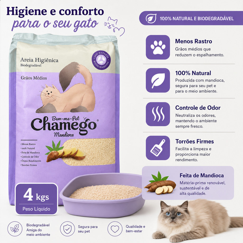 Areia Higiênica de Mandioca Bem-me-Pet Chamego de 4kg