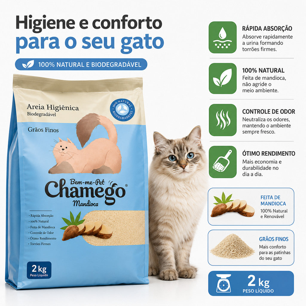 Areia Higiênica de Mandioca Bem-me-Pet Chamego de 2kg