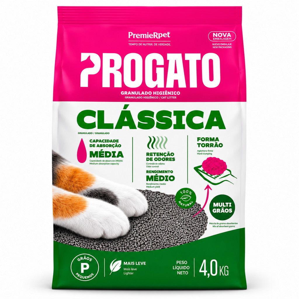 Areia Higiênica ProGatos Clássica Grãos Médios 4Kg