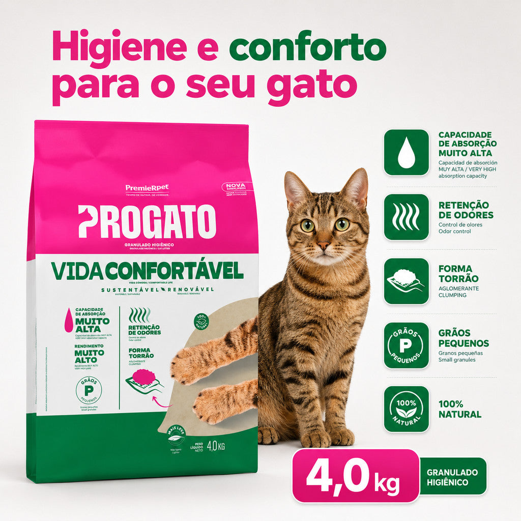 Granulado Higiênico Aglomerado ProGato Vida Confortável 4Kg