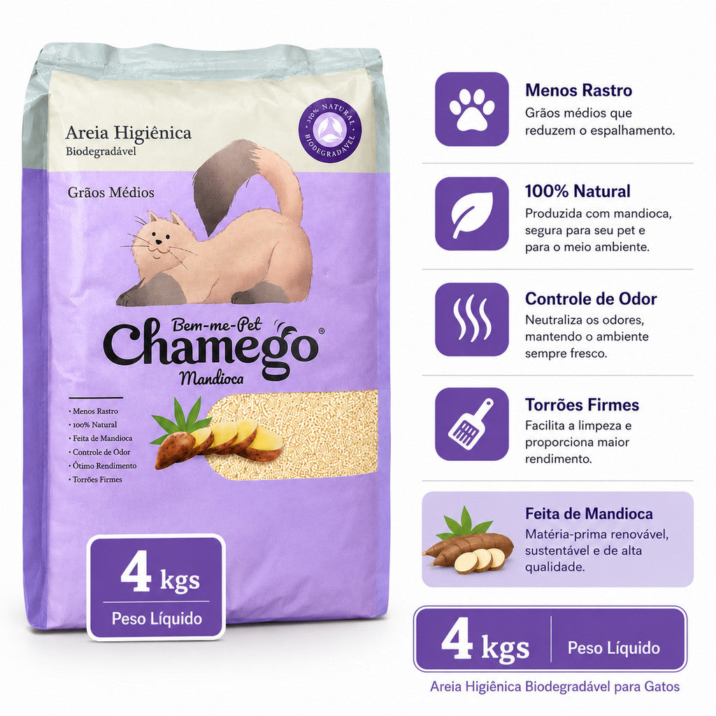 Areia Higiênica de Mandioca Bem-me-Pet Chamego de 4kg