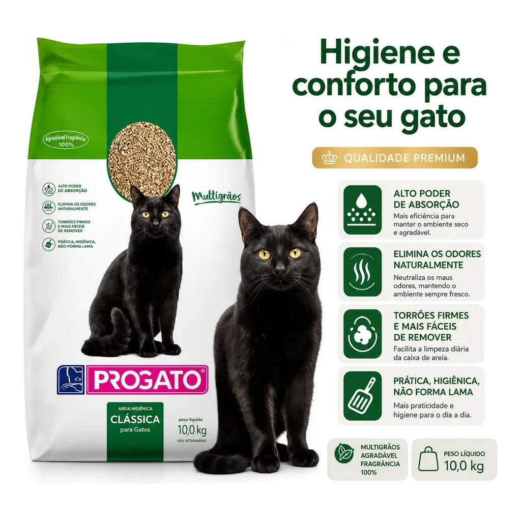 Areia Higiênica Progato Clássica Multigrãos 10kg