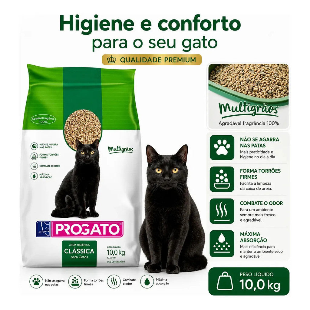 Areia Higiênica Progato Clássica Multigrãos 10kg