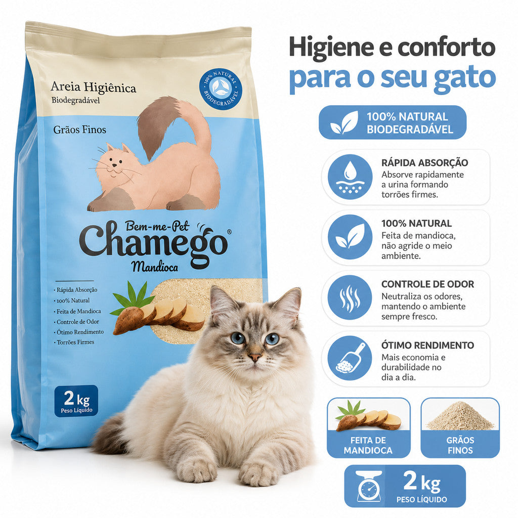 Areia Higiênica de Mandioca Bem-me-Pet Chamego de 2kg