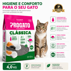 Areia Higiênica ProGatos Clássica Grãos Médios 4Kg