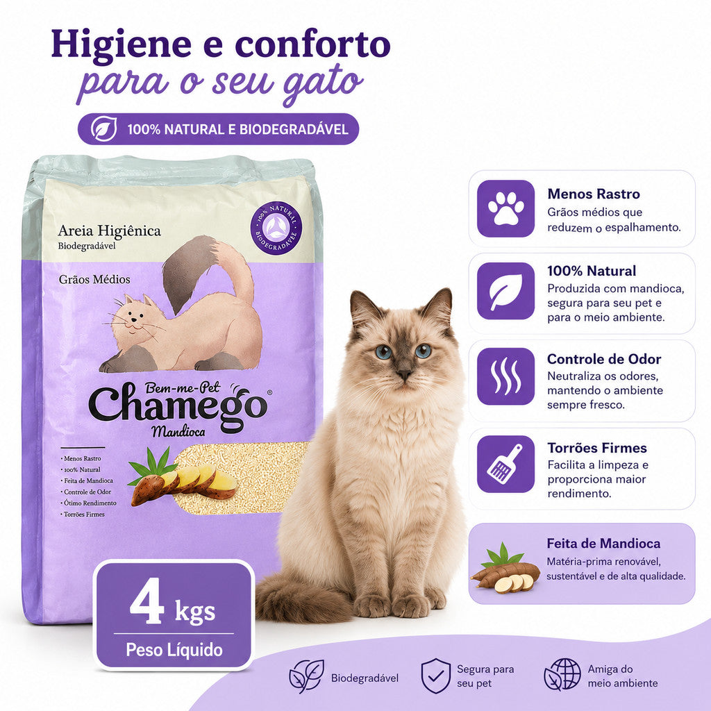 Areia Higiênica de Mandioca Bem-me-Pet Chamego de 4kg