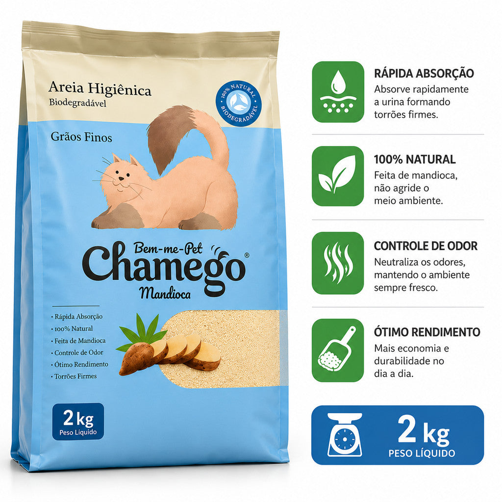 Areia Higiênica de Mandioca Bem-me-Pet Chamego de 2kg