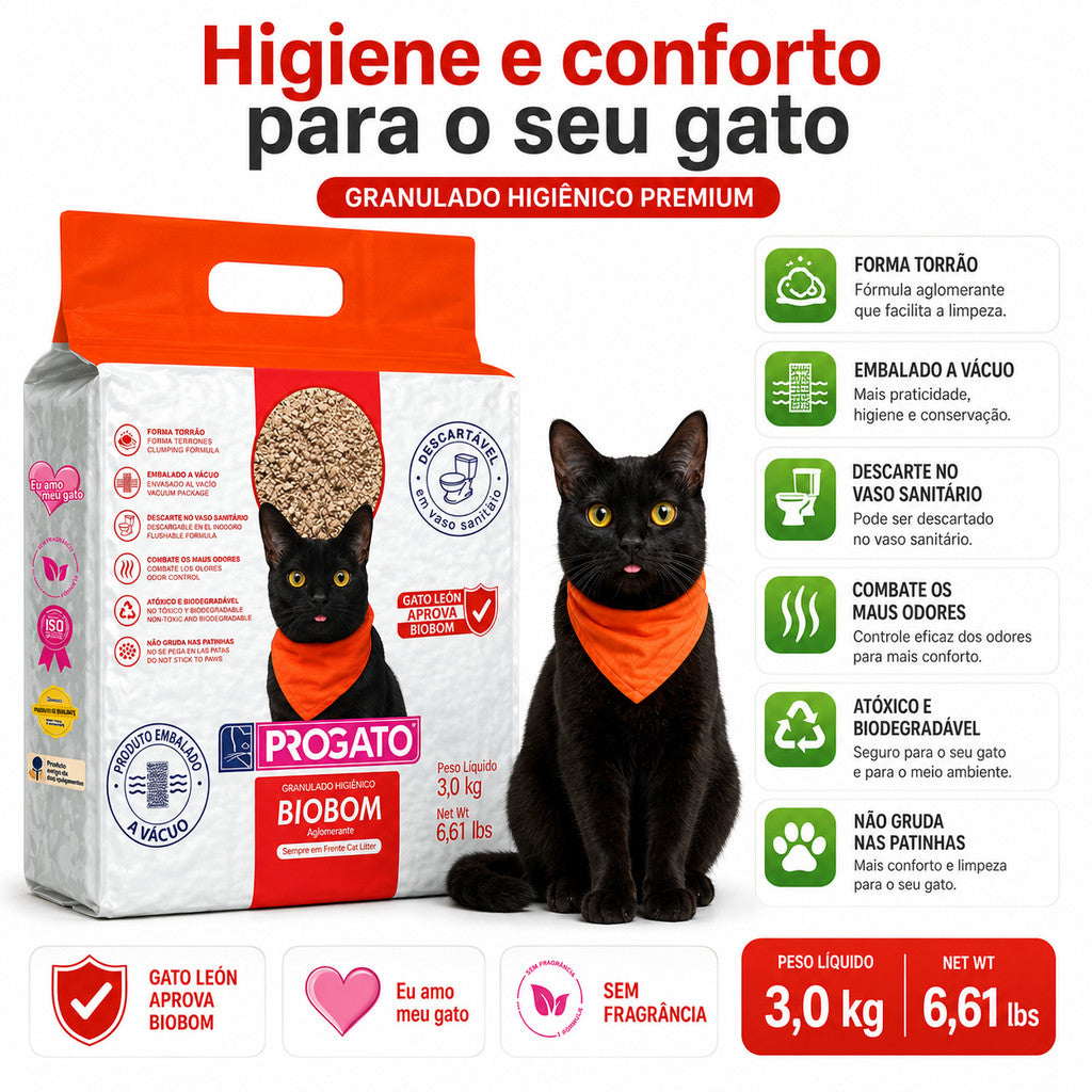 Granulado Higiênico Biodegradável ProGato Biobom 3 kg