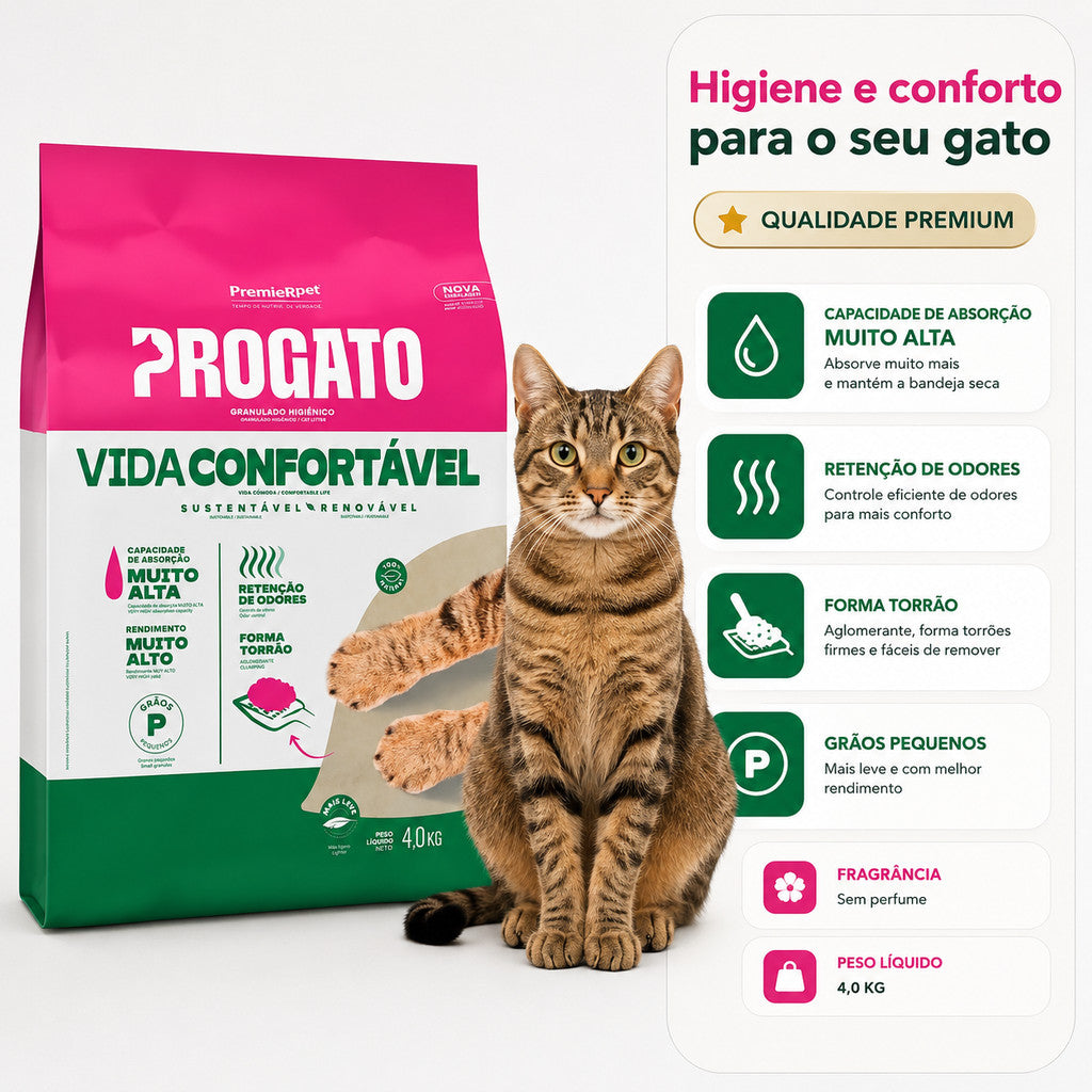 Granulado Higiênico Aglomerado ProGato Vida Confortável 4Kg