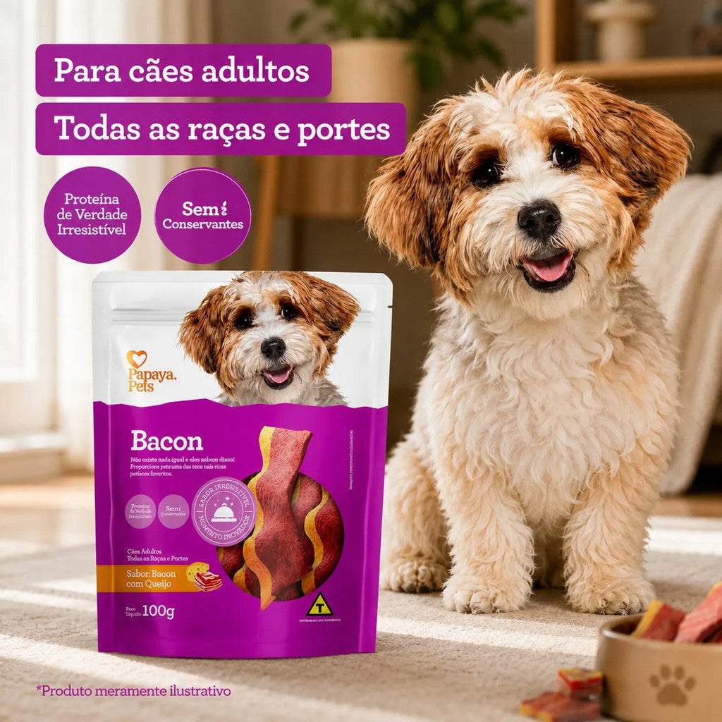 Petisco Papaya Pets Bacon Com Queijo Cães Adultos 100g