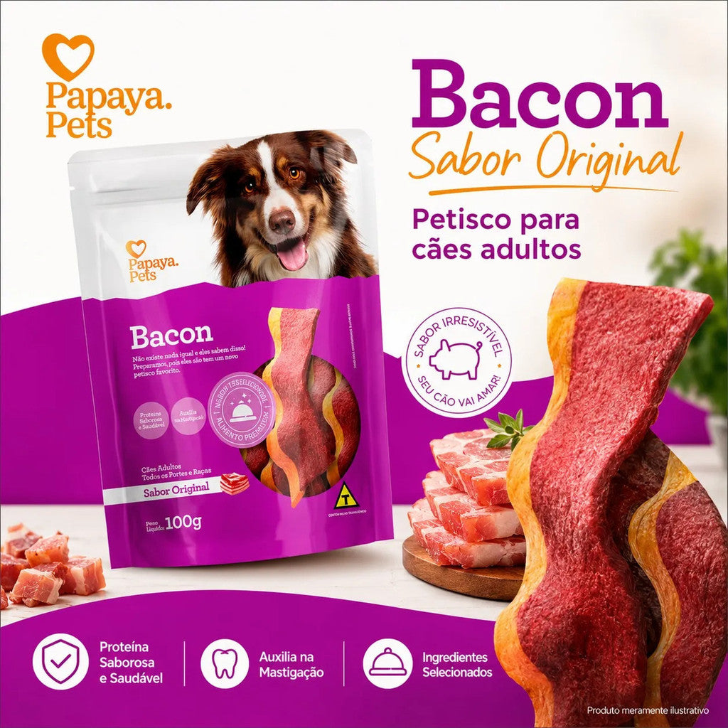 Petisco Papaya Pets Bacon Sabor Original Cães Adultos 100g
