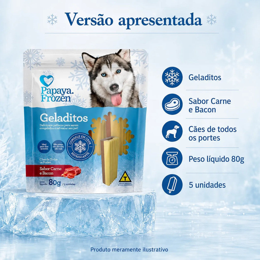 Petisco Papaya Frozen Geladitos Carne E Bacon Cães 80g