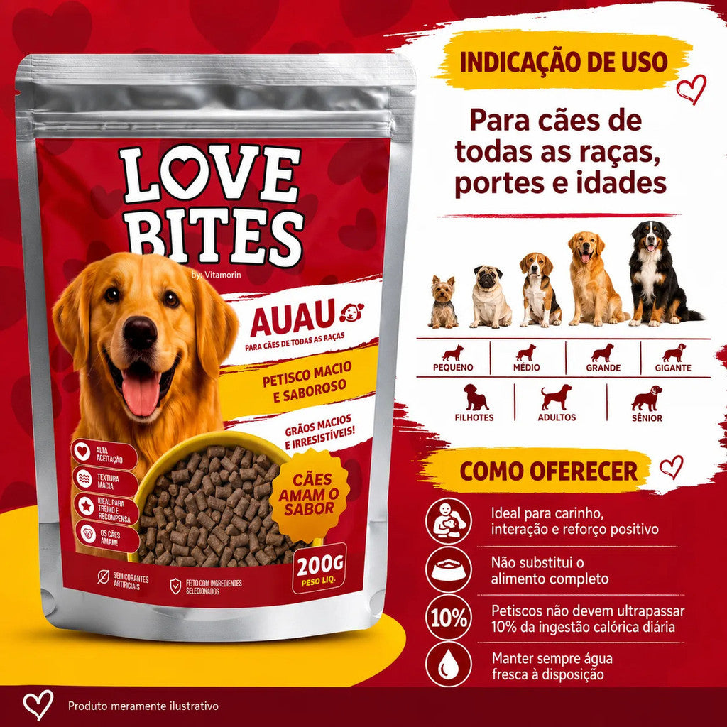 Snack Petisco Para Cães 200g Love Bites Auau
