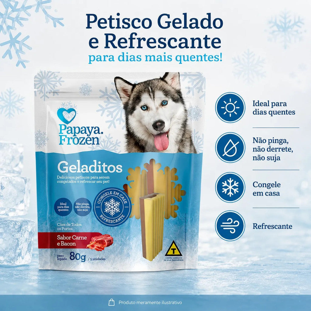 Petisco Papaya Frozen Geladitos Carne E Bacon Cães 80g