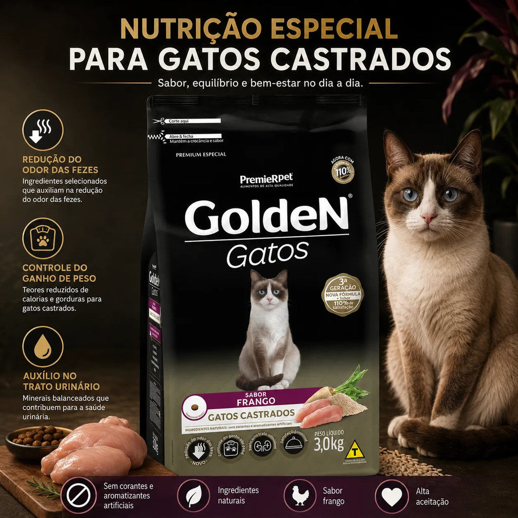 Golden Fórmula Gatos Castrados Frango 3kg