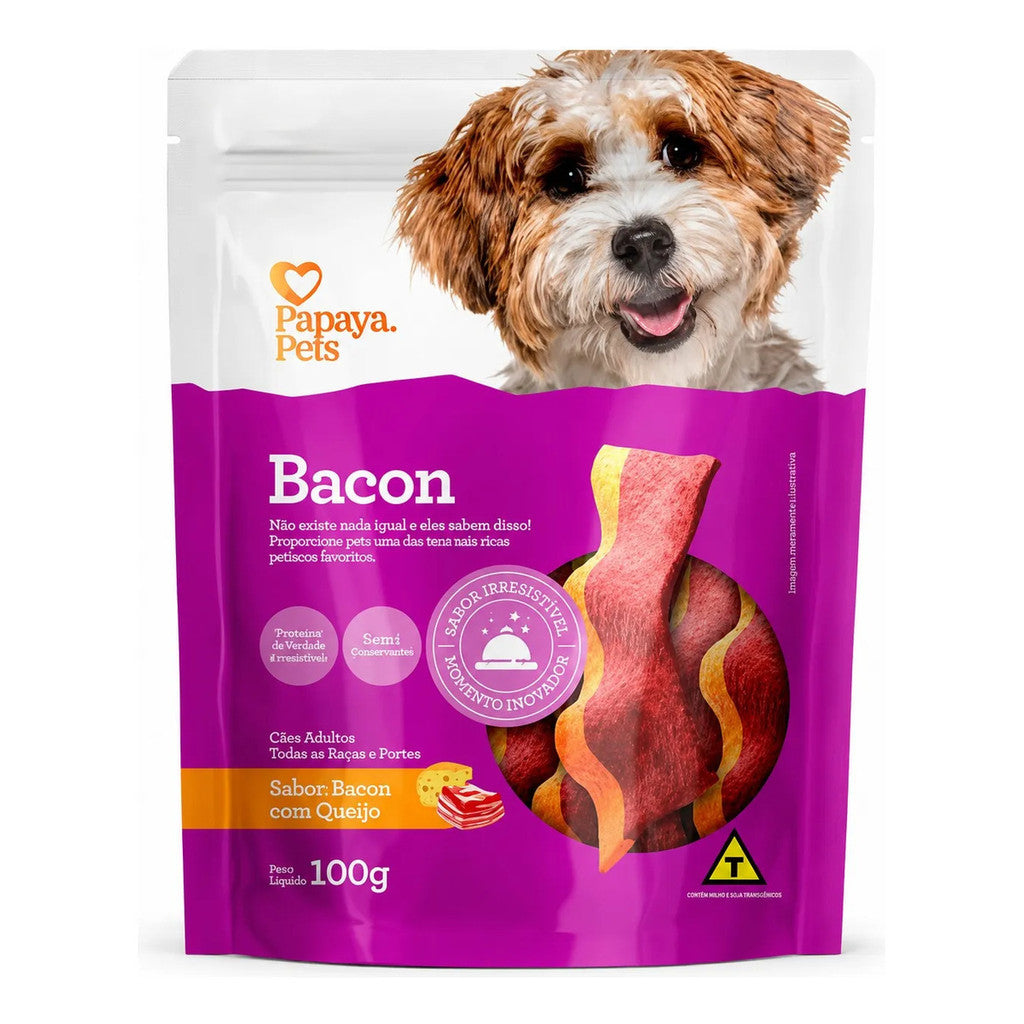 Petisco Papaya Pets Bacon Com Queijo Cães Adultos 100g