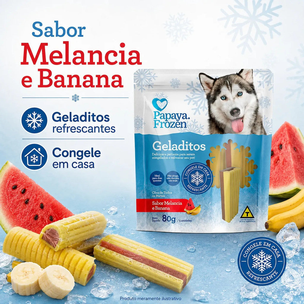 Petisco Papaya Frozen Geladitos Melancia E Banana Cães 80g